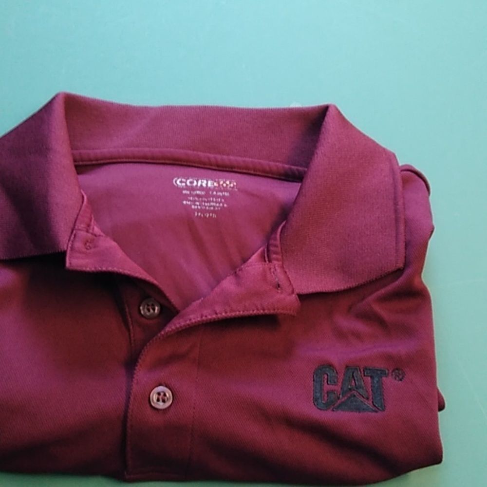 Caterpillar Men's XXL Burgundy Short sleeve 3 Button Polo Shirt Polyester